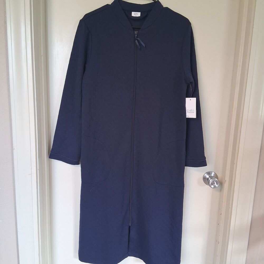 Croft & Barrow Long Quilted Zip-Up Robe PXS Loungewear Navy Blue